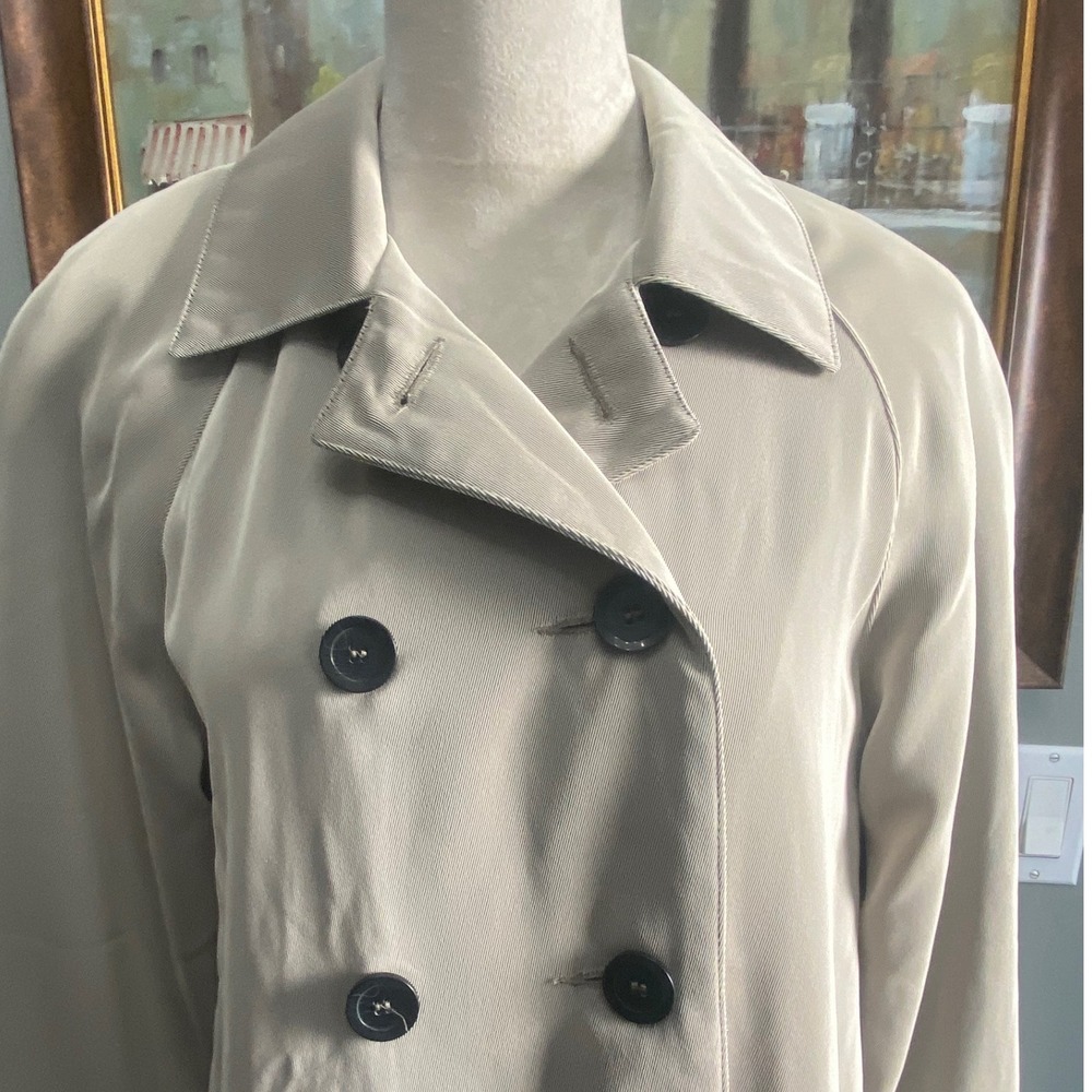 Julia Klein Khaki Tan Double Breasted Trench Coat Jacket Womens Size 8 Russia - Picture 4 of 7